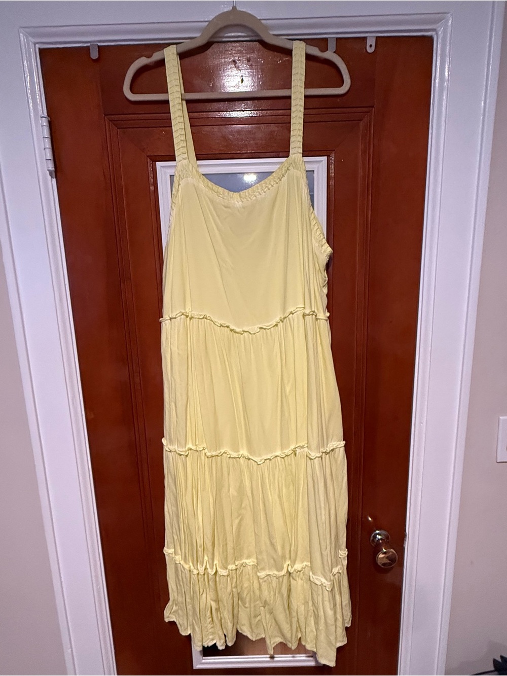 Anthropologie Pale Yellow Tiered Maxi Dress